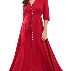 Red button up maxi dress